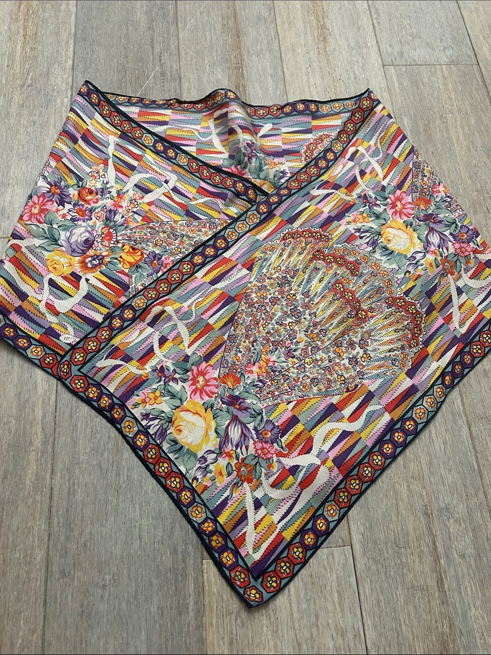 VTG Silk Liberty of London Made In England Vibrant Floral Fan Print Long Scarf - Picture 16 of 16